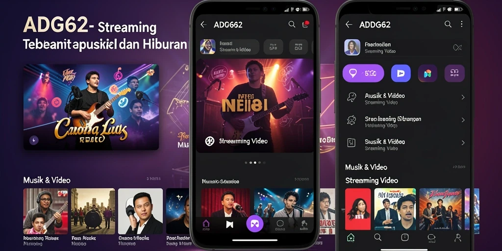 Antarmuka aplikasi ADG62 menampilkan berbagai pilihan video streaming.