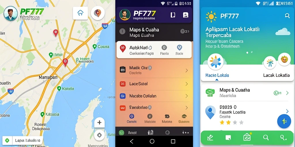 Screenshot utama PF777 menunjukkan antarmuka Lacak Lokasi yang jelas dan informatif.