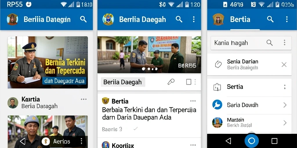 Tampilan antarmuka RP55 dengan berita daerah yang informatif.
